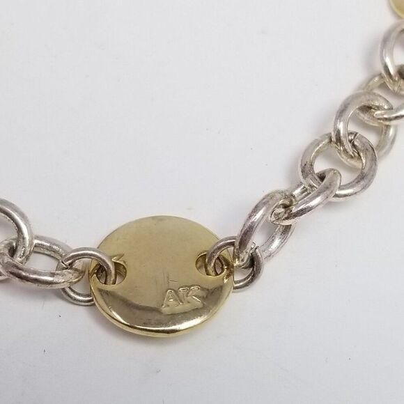 Vintage Anne Klein Chunky Chain Necklace, Silver Tone with Gold Tone Discs - Picture 3 of 6